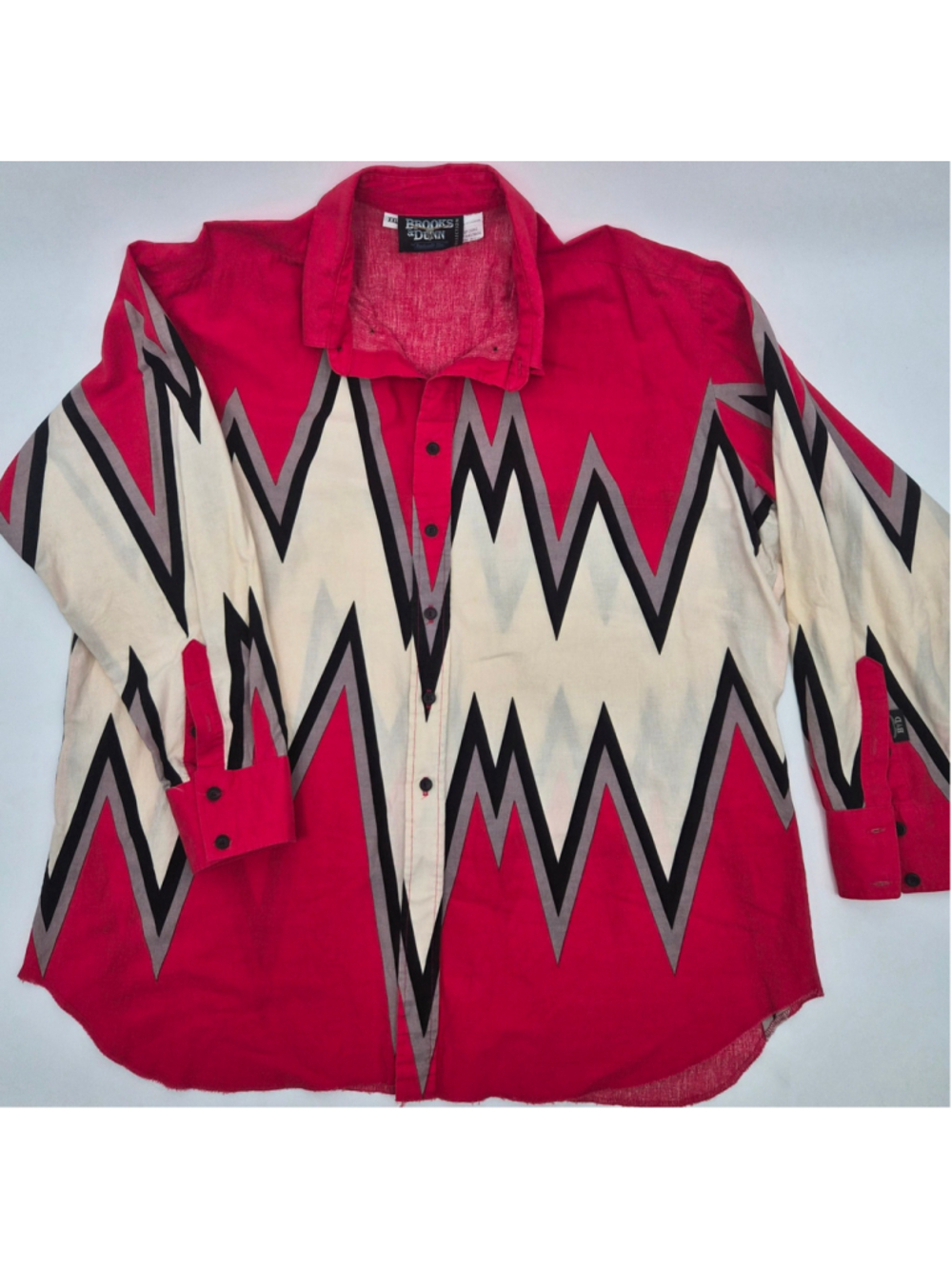 Vintage 90s Brooks & Dunn Panhandle Slim XXL Western Shirt USA Red Zigzag Cowboy